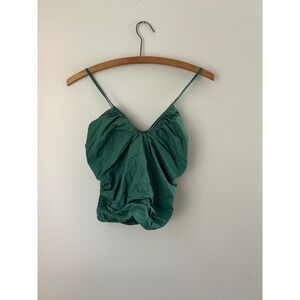 Y2K style  Green Ruched Cami Top  Spaghetti Strap Blouse M Boho Fairycore